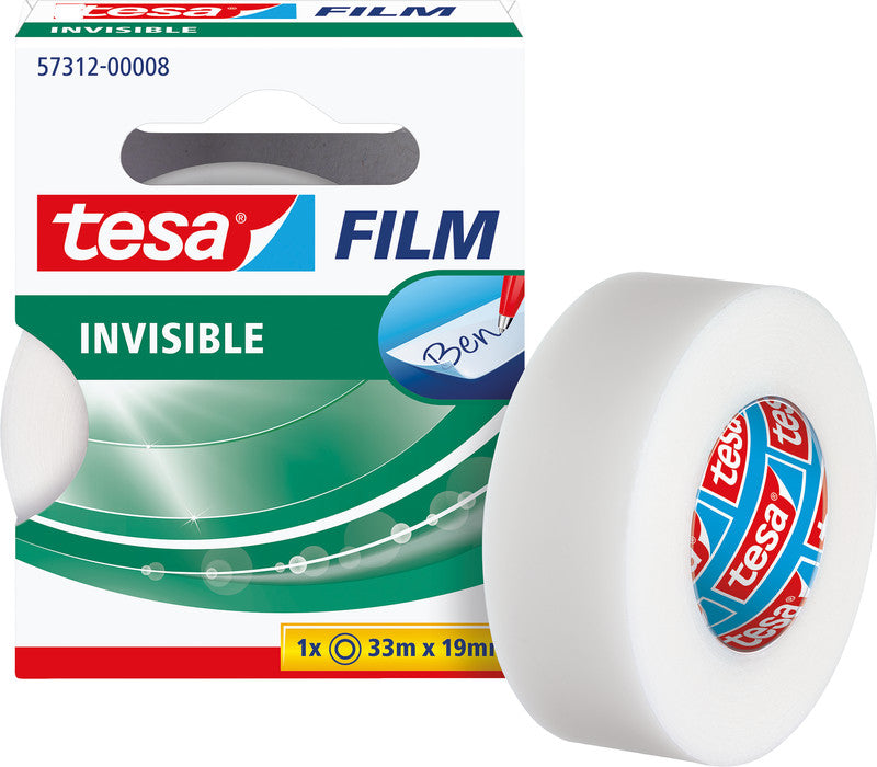 TESA Klebeband Film unsichtbar – permanent, matt, Kunststoff, 19 mm × 33 m, transparent