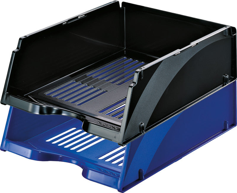 Esselte Briefkorb – mit Griffausschnitt, mit Beschriftungsfeld, glänzend, blau, B 268 × H 115 × T 338 mm