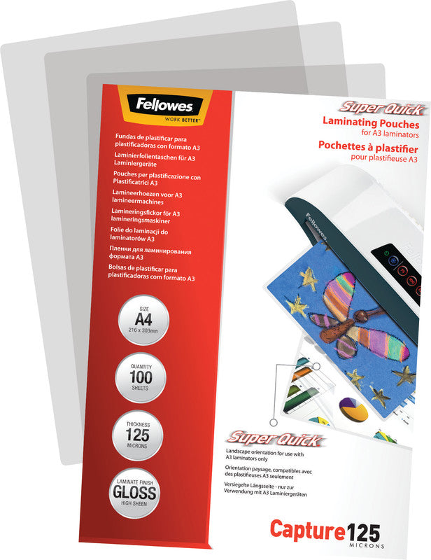Fellowes Laminierfolien A4, glänzend – 125 µm, 216 × 303 mm, 100 Stk.