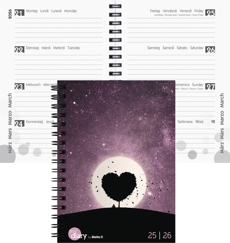 Biella mydiary Schüleragenda – 1 Woche/2 Seiten, Spiralbindung, 12 × 16,5 cm, Aug–Jul, Love, FSC