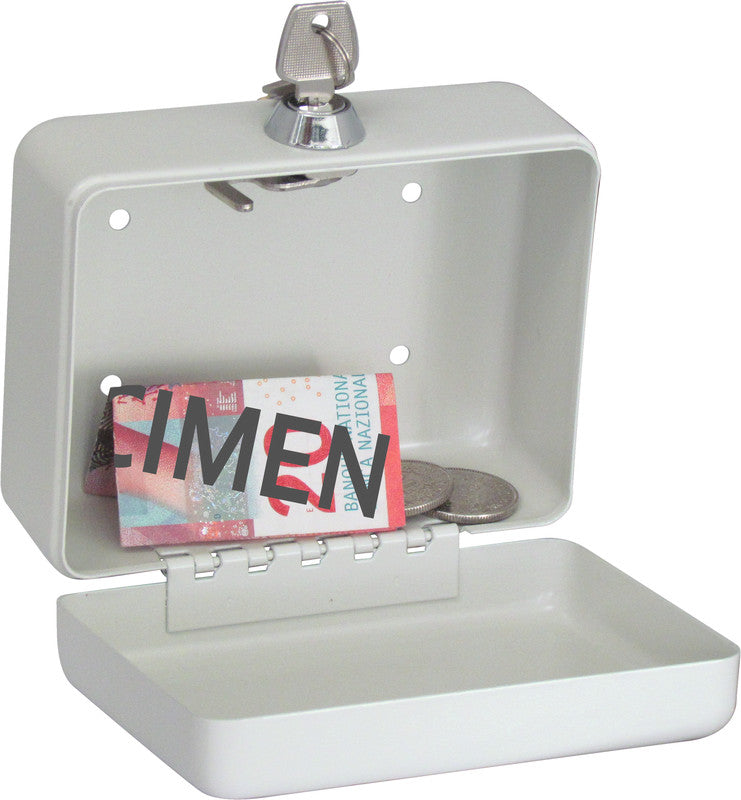 Rieffel Geldkassette – mit Schlüssel – 12,5 × 9,5 × 6 cm – Grau – Stahl