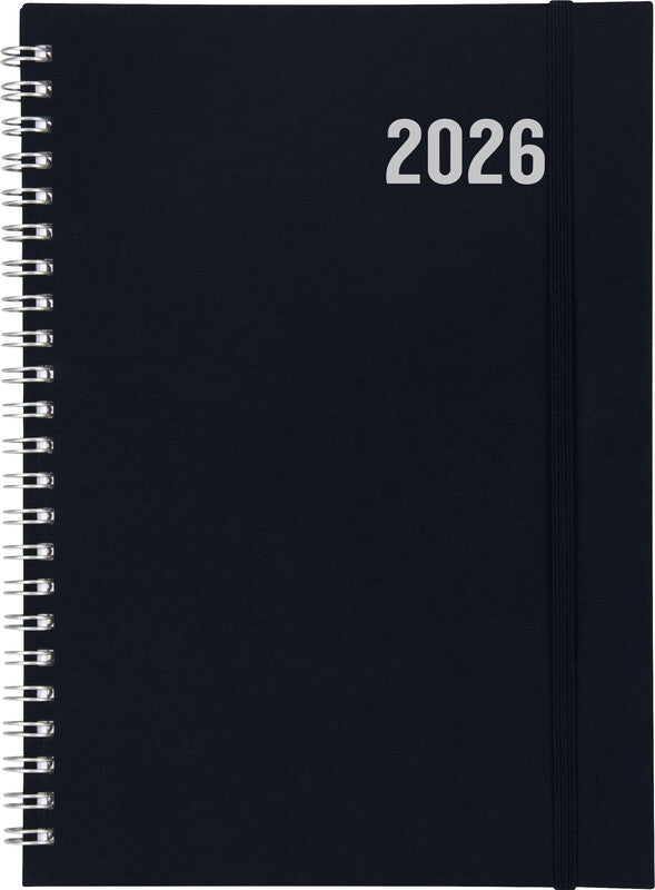Biella Agenda – 1 Woche/2 Seiten, Wire-O, 14,5 × 20,5 cm, 2026, schwarz, FSC