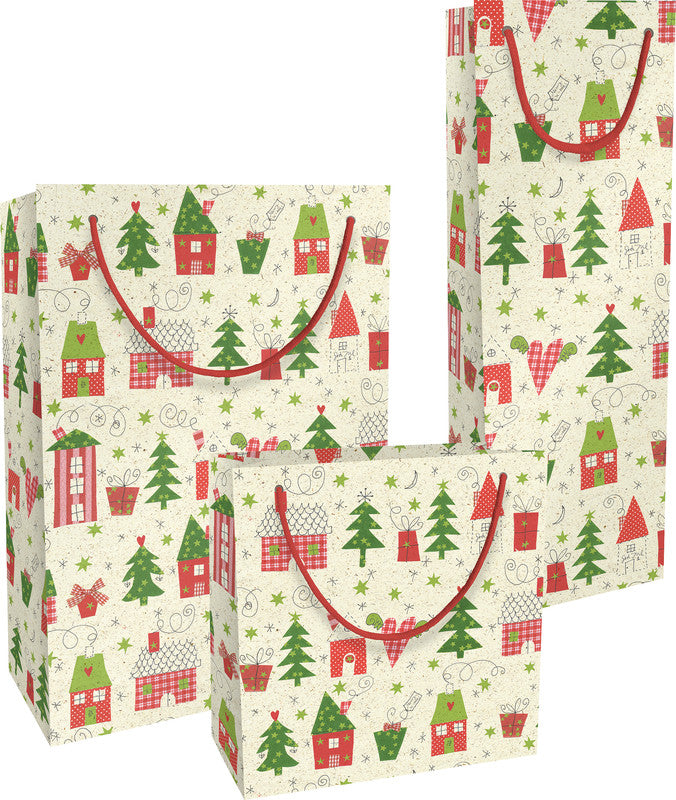 Braun + Company Tragetasche – Bullerbü, Weihnachten – aus Graspapier, gefüttert – 200 × 210 × 80 mm