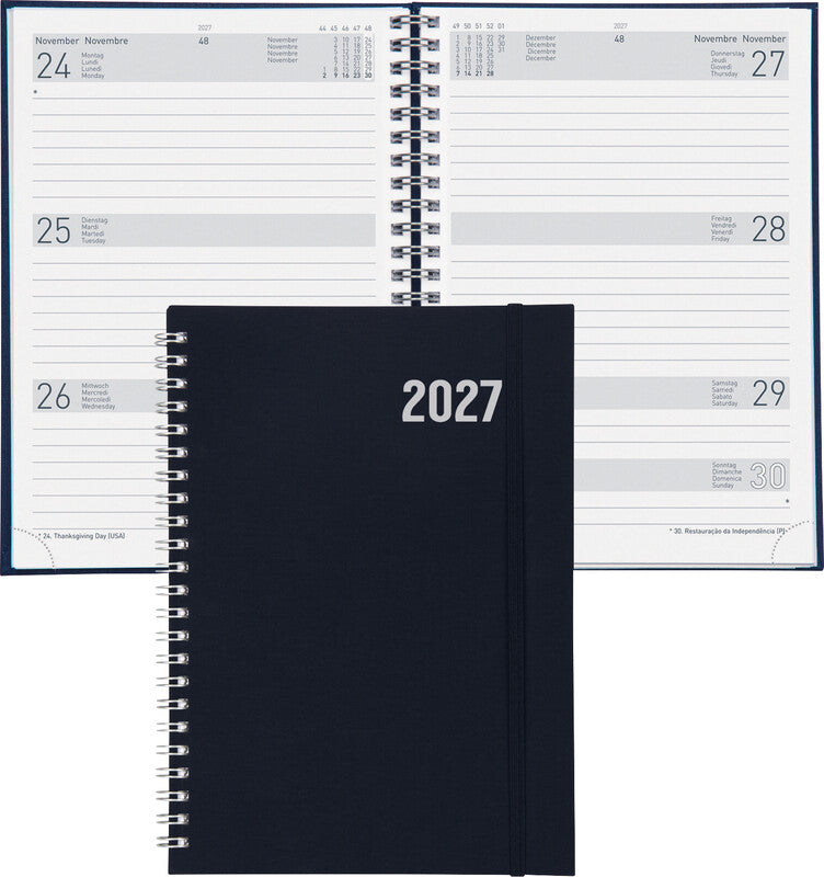 Biella Dispo Term Savanna Agenda – 1 Woche/2 Seiten, Spiralbindung, 14,5 × 20,5 cm, 2027, Dunkelblau, FSC