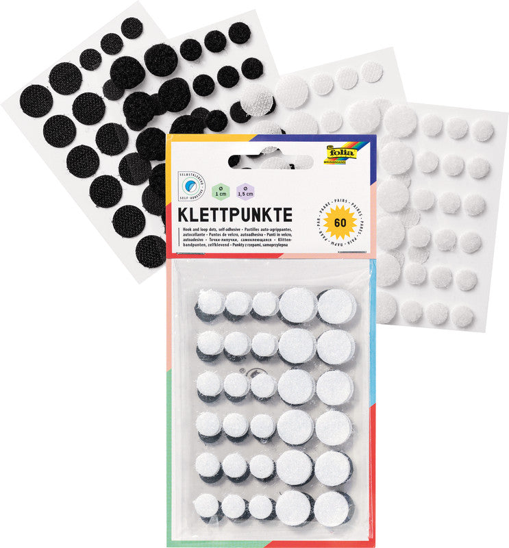 Folia Klettpunkte – selbstklebend, Ø 10 + 15 mm, farbig sortiert, 60 Stück