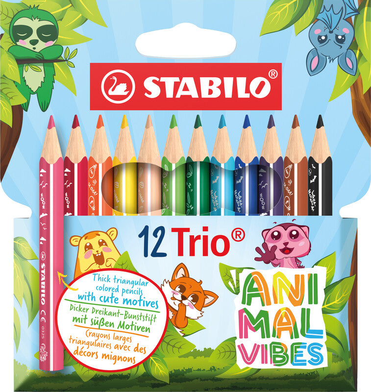 STABILO Trio Dickes Farbstifte-Set – 12 Farben, Dreikant, Mine Ø 4,2 mm, Limited Edition Animal Vibes