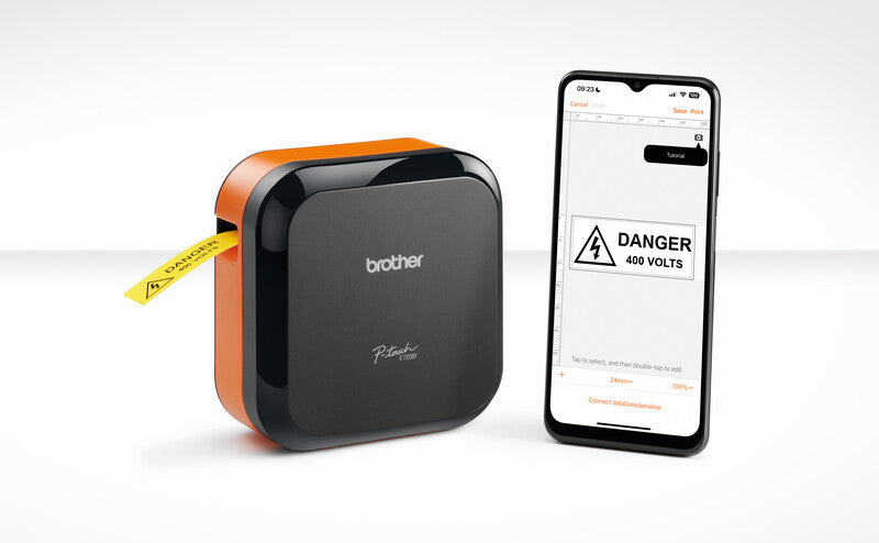 Brother Cube Pro E720BT Etikettendrucker – Bluetooth, Thermodruck, Lithium-Ionen-Akku, max. Druckhöhe 18 mm