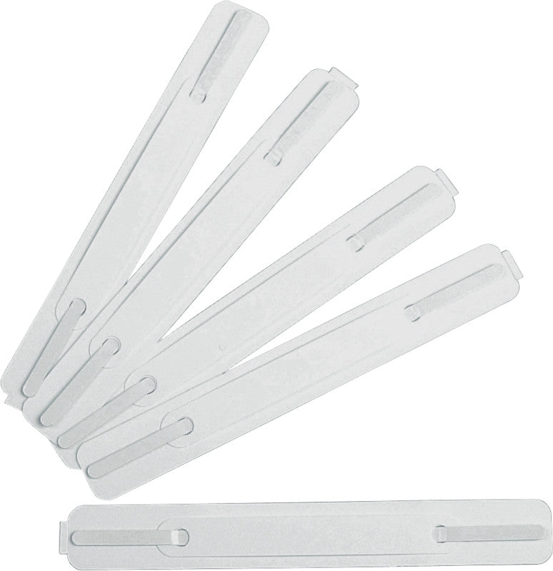 Heftstreifen/Heftverschluss 150 × 16 mm, Kunststoff, Weiss – Selbstklebend, Recyclingfähig – 100 Stk