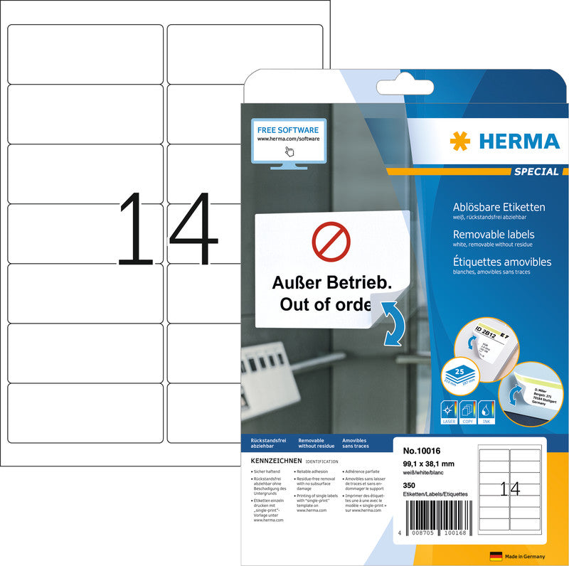 HERMA Adressetiketten, 96 mm × 51 mm, weiss, Papier, ablösbar, 100 Blatt (1000 Etiketten)