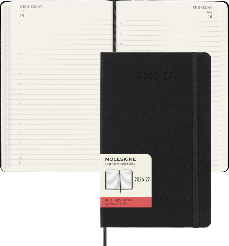Moleskine Schüleragenda – 1 Tag pro Seite, gebunden, 13 × 21 cm, 18 Monate Juli–Dezember, Englisch, Schwarz, FSC