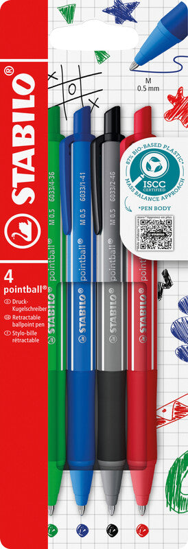 STABILO Kugelschreiber – sortiert (rot, blau, grün, schwarz) – 4 Stk.