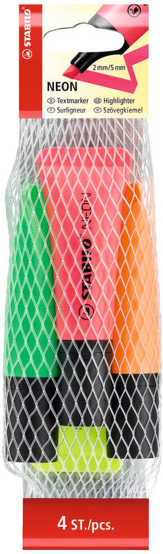 STABILO Textmarker Set 4 Neonfarben – Keilspitze, 2–5 mm