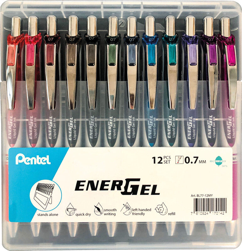 Pentel EnerGel Xm RT Fine – Tintenroller, sortiert, Druckmechanik, Kunststoff, für Linkshänder – 12 Stk.