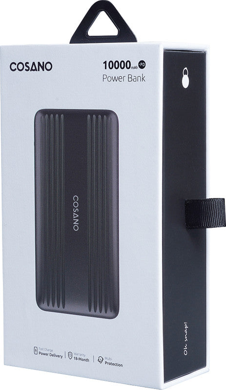 Cosano Powerbank 10000 mAh, 1× USB-C, 1× USB-A, für Smartphones, Tablets, Schwarz