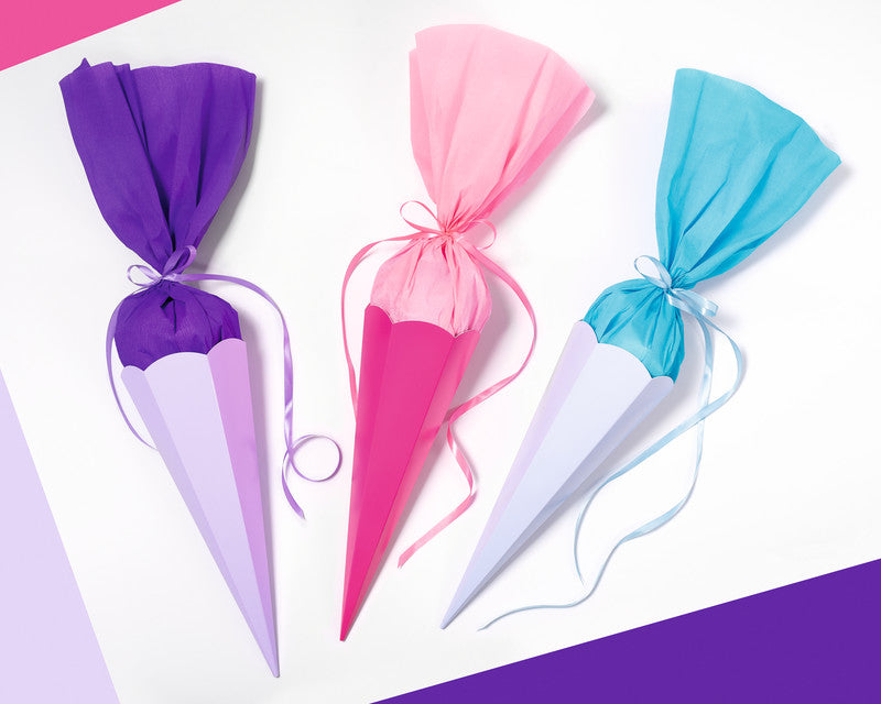 Folia Schultüten-Rohlinge – 10 Stück – mehrfarbig – Ø 200 × H 680 mm
