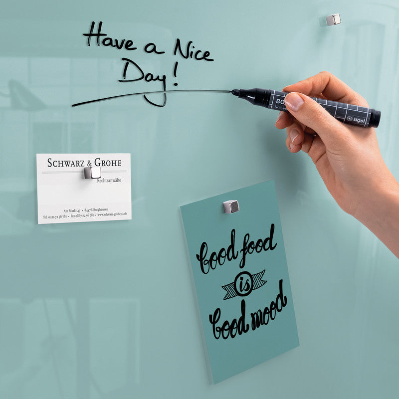 Sigel Whiteboard – 60 × 40 cm, Glas, magnetisch, Wandmontage, inkl. SuperDym Magnetwürfel, Montagesatz