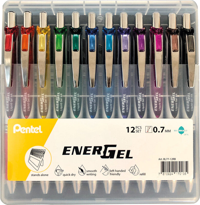 Pentel EnerGel Xm RT Fine – Tintenroller, sortiert, Druckmechanik, Kunststoff, für Linkshänder – 12 Stk.