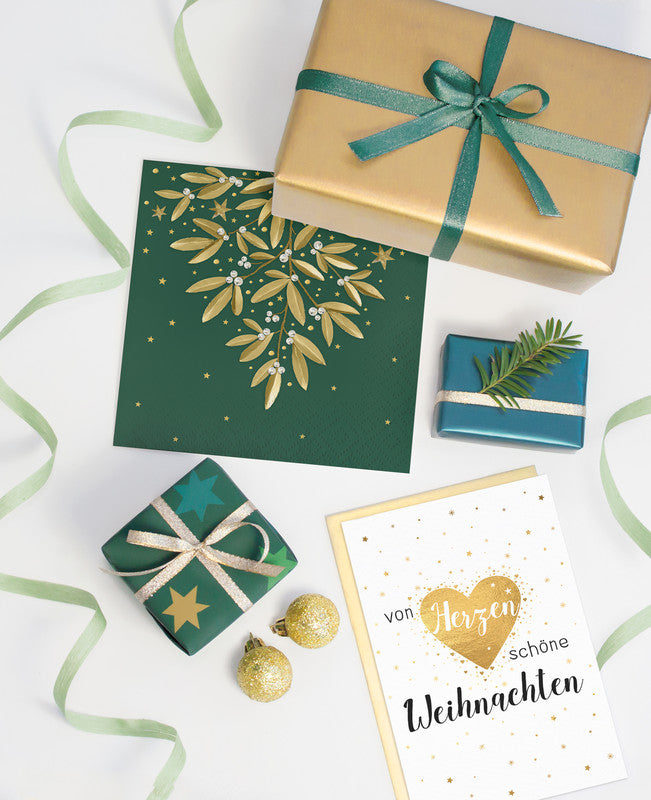 Atelier Servietten Golden Mistletoe – 33 × 33 cm – 3-lagig, Tissue – 20 Stk.