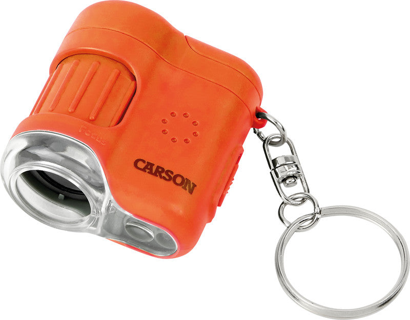 Carson MicroMini Taschenmikroskop – 20×, LED+UV, mit Schlüsselring, Orange