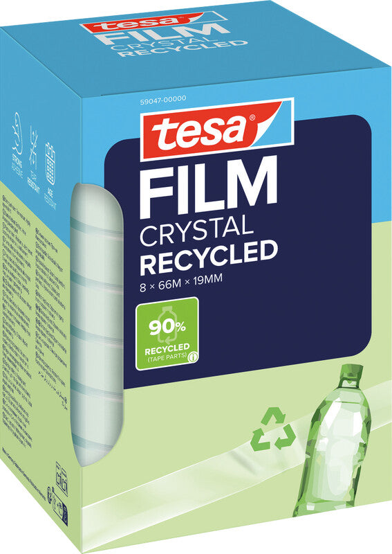 TESA Klebeband eco & crystal – permanent, Kunststoff, 19 mm × 66 m, 8 Rollen