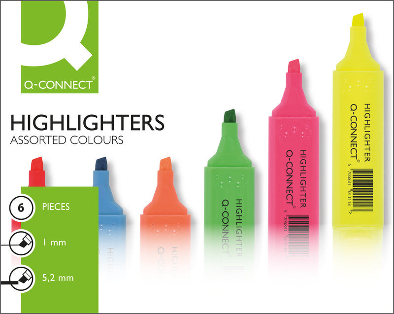 Q-CONNECT Textmarker Set 6 Farben – Keilspitze, 1–5 mm