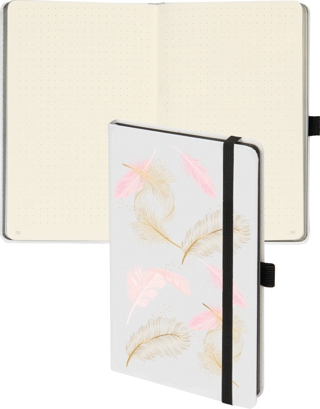 Biella Notizbuch, 125 × 195 mm, punktkariert, Fadenheftung, 192 Seiten, 80 g/m² – mehrfarbig