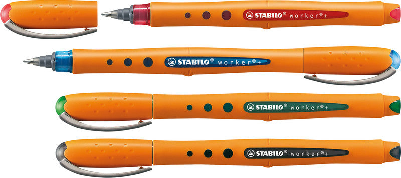 STABILO worker+ – Tintenroller-Set, mit Kappe, 0,5 mm, farbig sortiert, 4er Etui