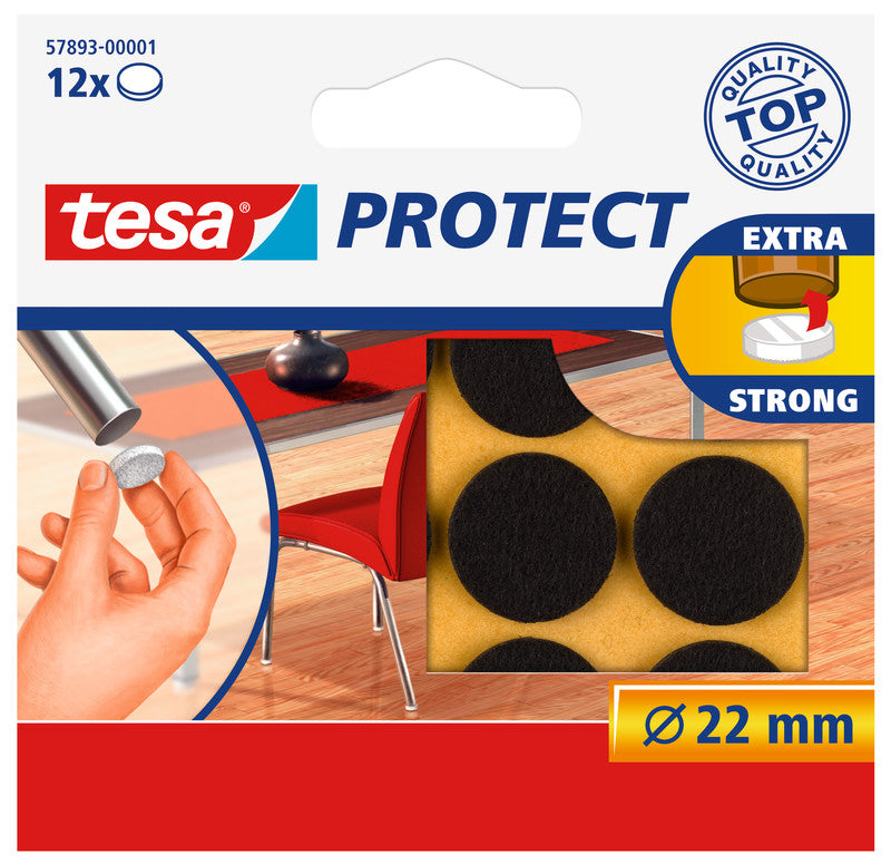 TESA Protect Filzgleiter Ø 22 mm rund – Filz – weiss – 12 Stück, selbstklebend, individuell zuschneidbar