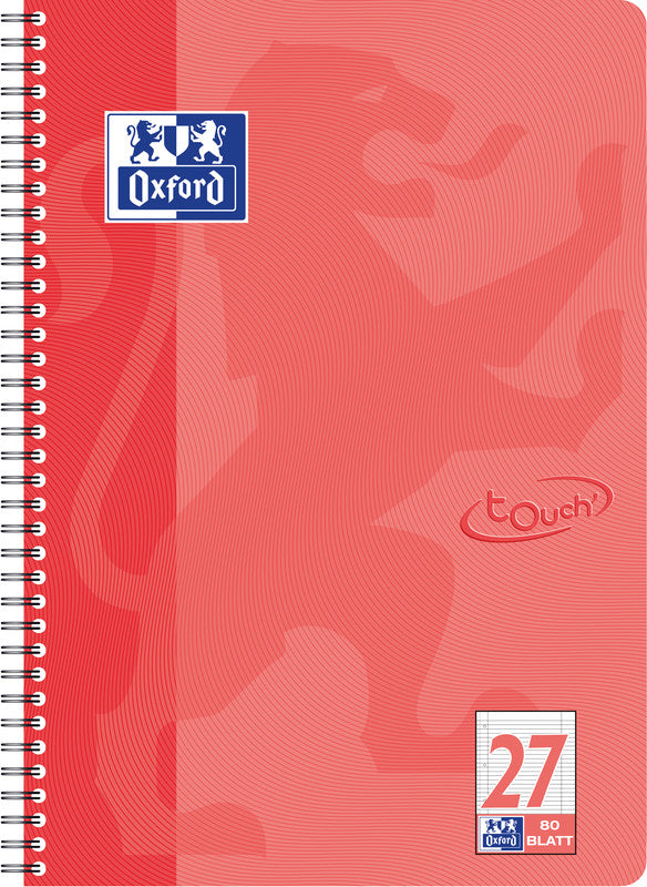 Oxford Collegeblock Touch, Karton, 80 Blatt, 4-fach gelocht, perforiert, 90 g/m² – Koralle, für SCRIBZEE App