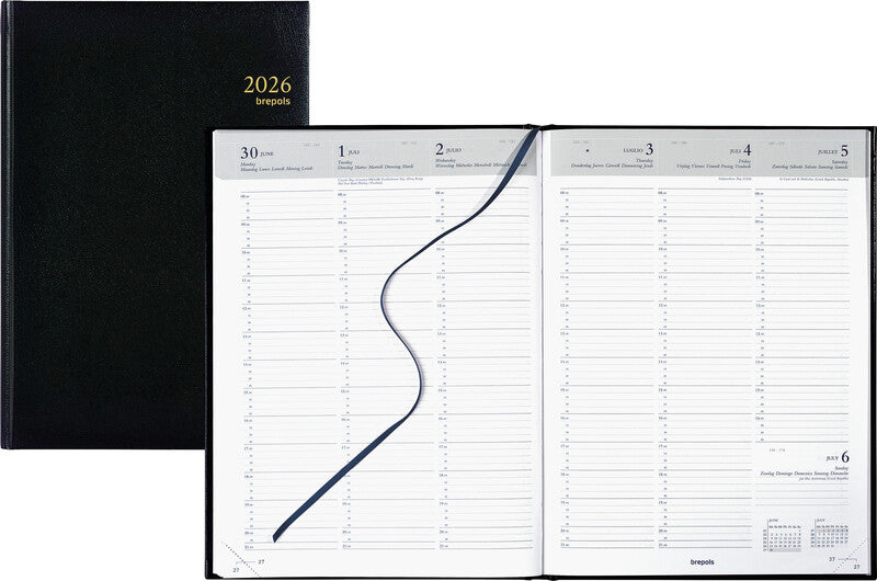 Brepols Omega Agenda – 1 Woche/2 Seiten, gebunden, 21 × 29 cm, 2026, schwarz, FSC