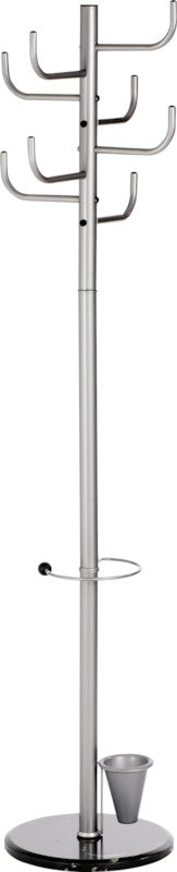 Alco Garderobenständer – Metall, Silber, 172 cm, 8 Haken, mit Schirmhalter