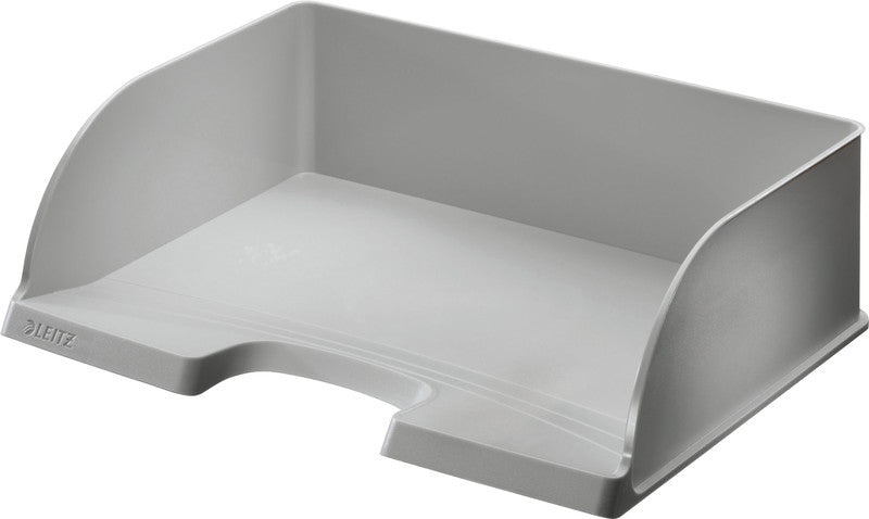 Leitz Stapelbarer Briefkorb mit Griffausschnitt, Beschriftungsfeld, matt, grau, B 363 × H 103 × T 273 mm