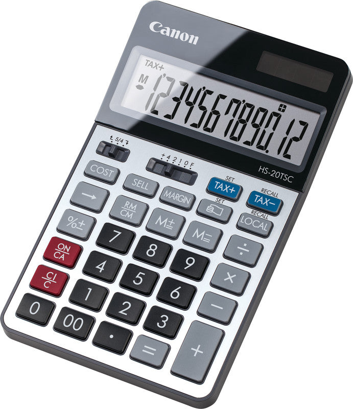 Canon Tischrechner HS-20TSC – 12-stellig, LCD, Steuer/Währung, Solar + Batterie, 108×180×26 mm