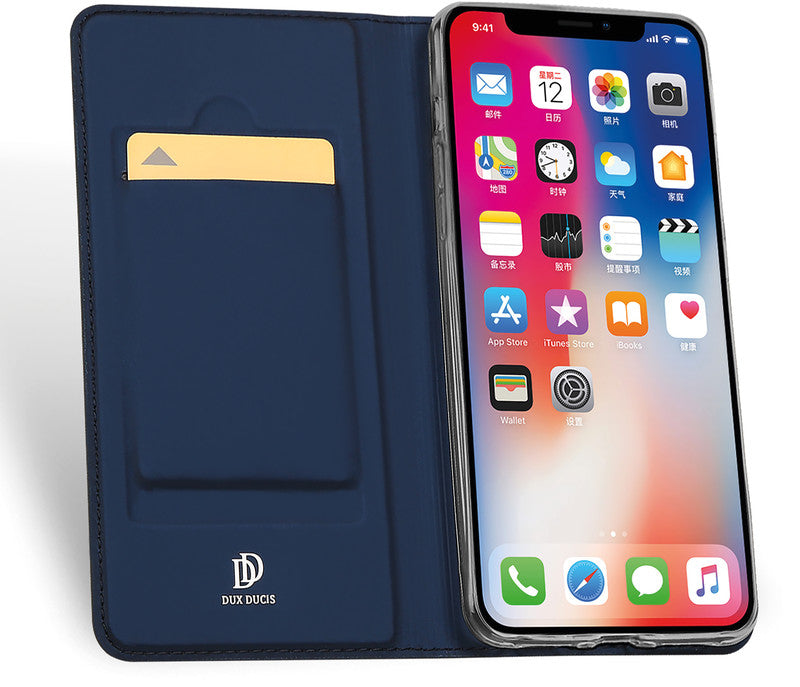 Dux Ducis Booklet-Hülle Skin Pro – für Apple iPhone XS Max – dunkelblau – Magnetverschluss, mit Kartenfach