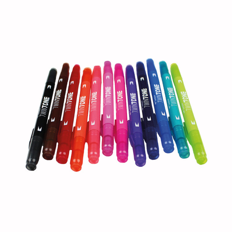Tombow Filzstifte TwinTone, Strichbreite 0,3–0,8 mm, 12 Farben