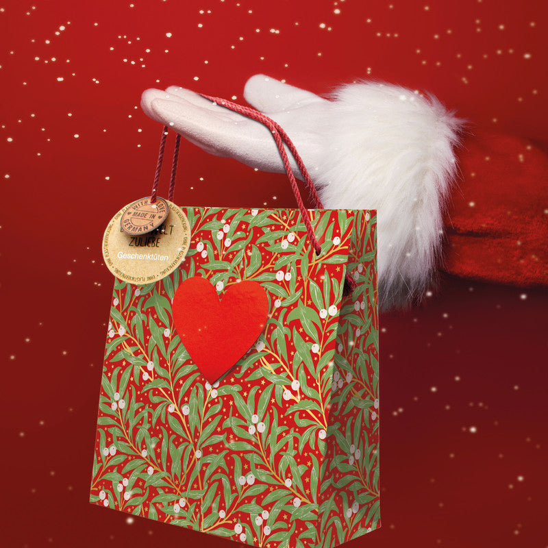Braun + company Tragetasche Christmas Leaves – Weihnachten – Papier, mit Baumwollkordel – 200 × 210 × 80 mm