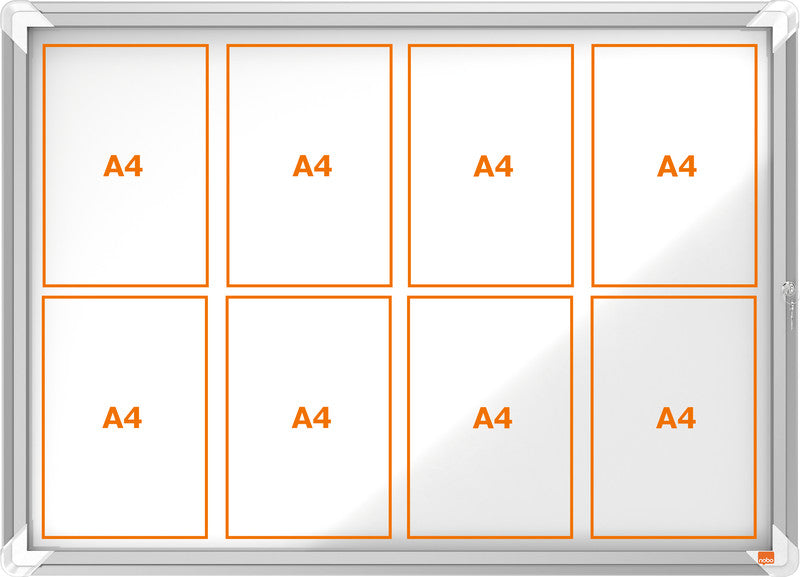 Nobo Schaukasten, 8 × A4 – Aluminium, Sicherheitsglas, abschliessbar, magnethaftend, 92,4 × 66,8 × 4,3 cm
