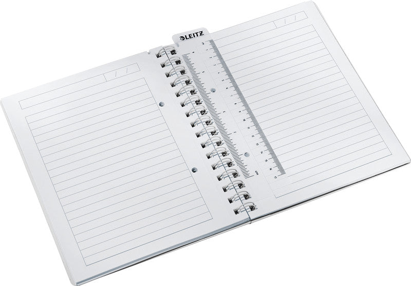 Leitz Collegeblock – A5 – 4-fach gelocht, mikroperforiert, Einstecktasche, Stiftschlaufe, weiss, FSC