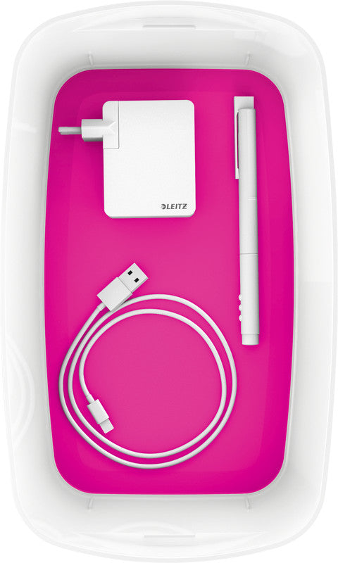 Leitz Aufbewahrungsbox MyBox – ABS-Kunststoff, weiss/pink, 31,8 × 12,8 × 19,1 cm