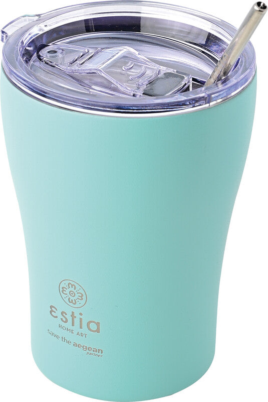 Estia Thermobecher – 350 ml, Ø 9,0 cm, H 13,0 cm, Edelstahl, Türkis, Druckverschluss, BPA-frei