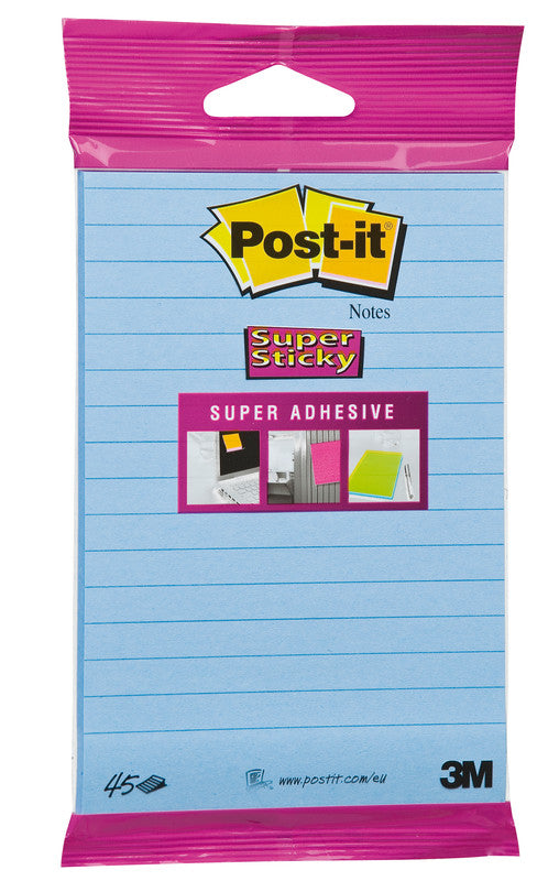 3M Post-it Haftnotizen Super Sticky – 102×152 mm – blau, 45 Blatt, liniert, PEFC