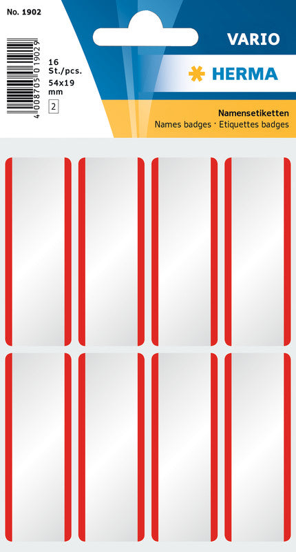 HERMA Vario Schuletiketten – Motiv Streifen Rot – 54 × 19 mm, Abgerundete Ecken, 16 Stück, 2 Bögen, Ablösbar