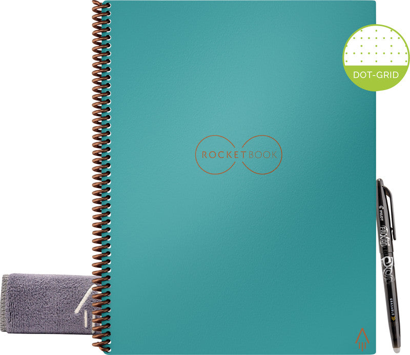 Rocketbook Notizbuch, Spiralbindung, Hardcover, 32 Seiten, 90 g/m² – türkis, für Rocketbook App
