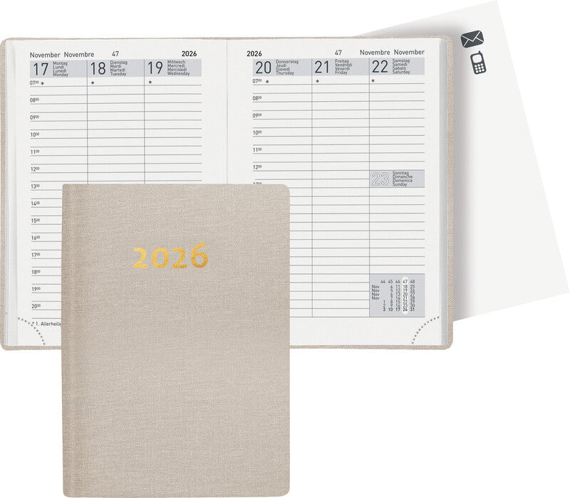 Biella Rex Agenda – 1 Woche/2 Seiten, gebunden, 10,1 × 14,2 cm, 2026, mehrsprachig, rot, FSC