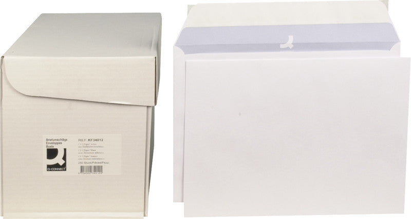 Q-CONNECT Couvert C4, ohne Fenster, selbstklebend, weiss, 120 g/m², mit Innendruck – 250 Stk.