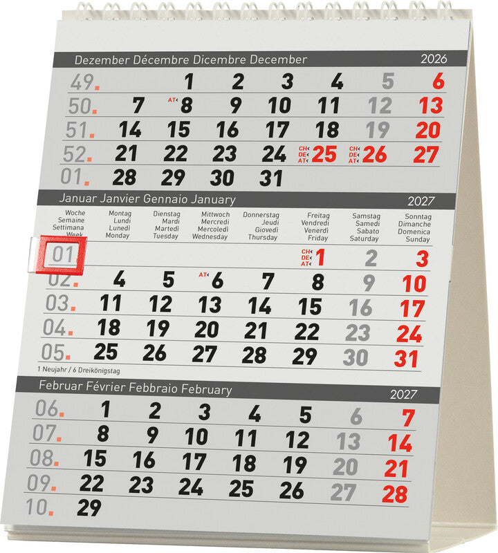 Biella Kalender-Einlage – 3 Monate pro Seite, 12,5 × 15,5 cm, 2027