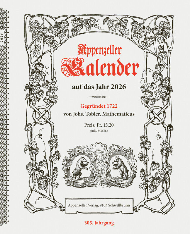 Appenzeller verlag Bildkalender Appenzell 2026 – 17 × 21 cm – d – mit Tagesfeldern