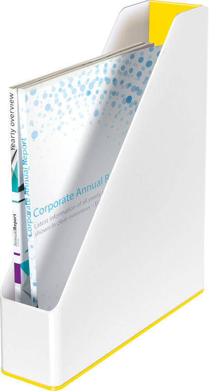 Leitz WOW Stehsammler – A4, 73 mm, Polystyrol, weiss/gelb