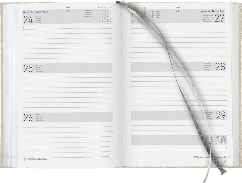 Biella Dispo Term Geschäftsagenda – 1 Woche/2 Seiten, gebunden, 14,5 × 20,5 cm, 2027, Beige, FSC