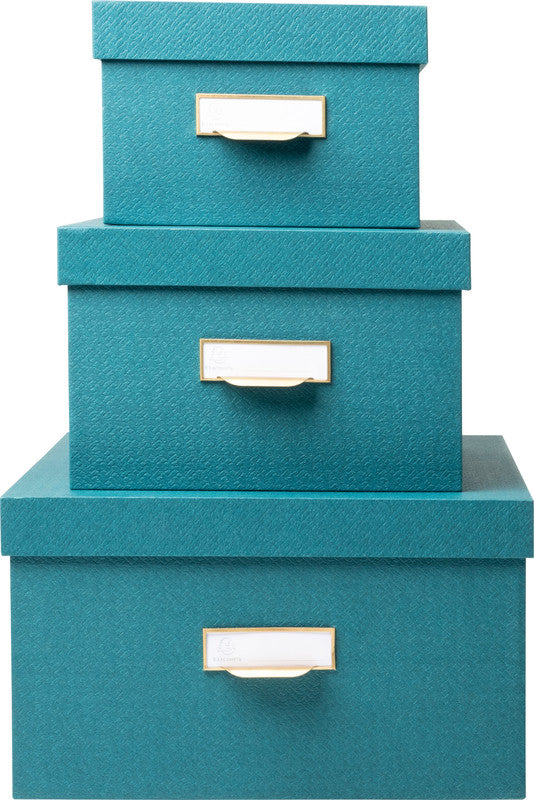 Exacompta Archivschachtel A4+ – mit Griffloch, stapelbar, 350 × 150 × 260 mm, blaugrün, Karton, 3er Set